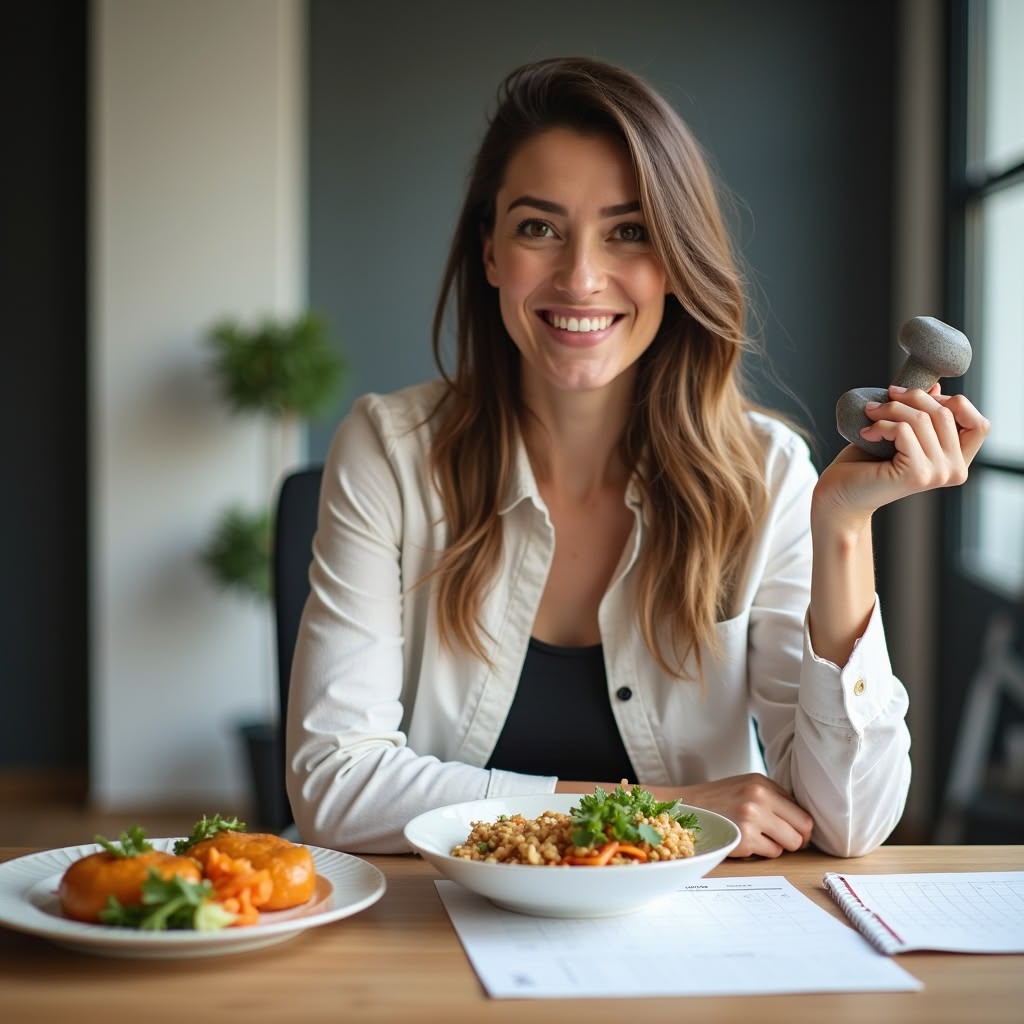 Nutrition coach discussing meal planning with a client at a bright table